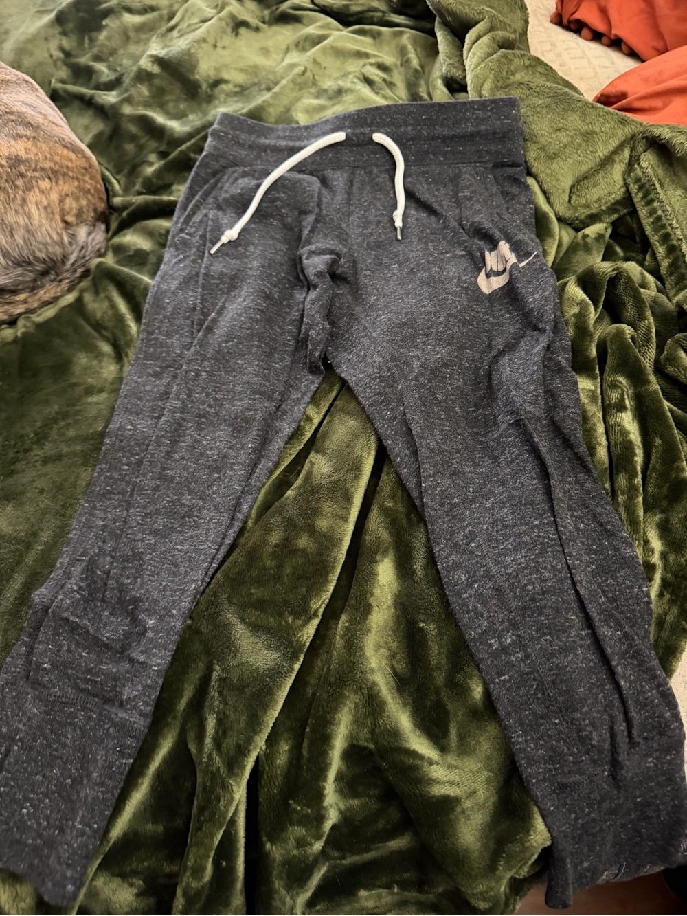 Nike Dark Heather Charcoal Jogger Pants with White Drawstring